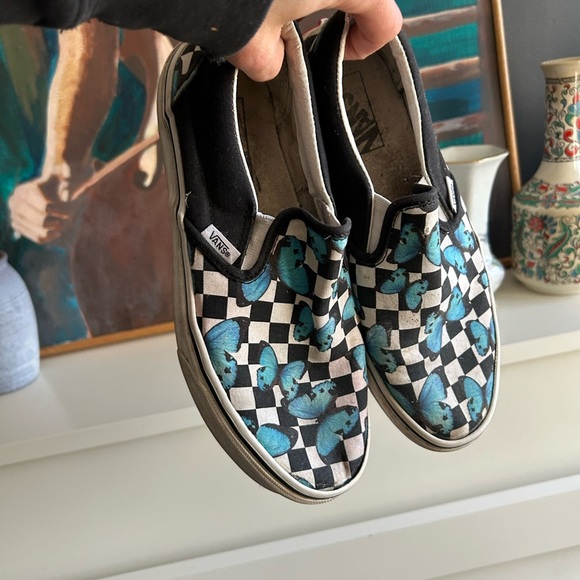 Vans Slip-On Shoes - Black and Blue Butterfly Checkered - Picture 12 of 15